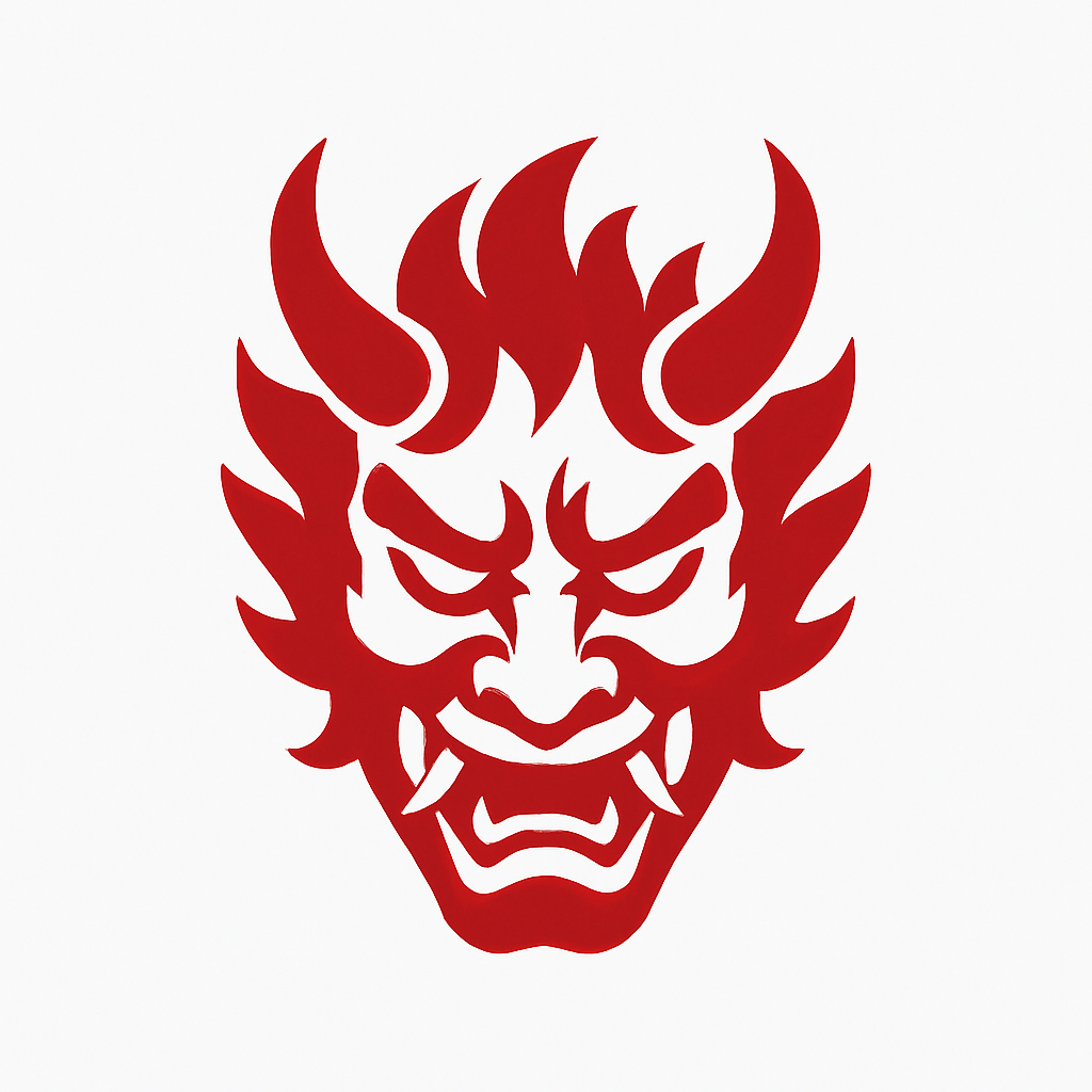 Kabuki red demon mask emblem
